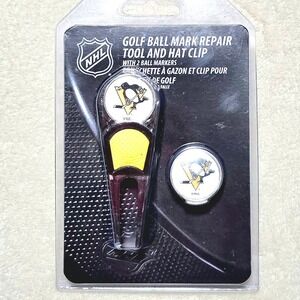 NHL Pittsburgh Penguins Golf Ball Mark Repair Tool Hat Clip 2 Ball Markers NWT